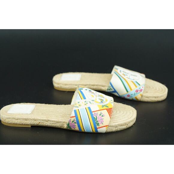 Tory Burch Benton Espadrille Slide Sandals Size 5.5 Multi Band $255 Logo - Picture 11 of 11